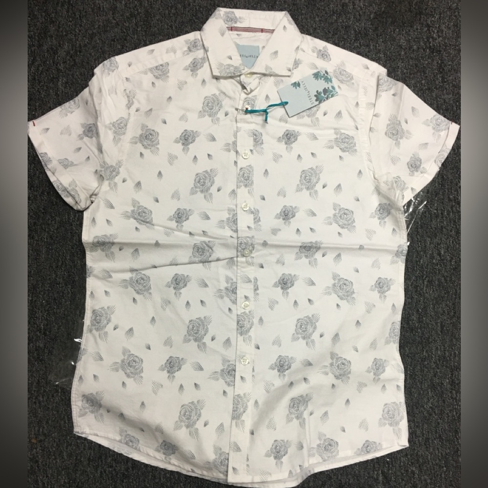 Men’s Steel & Jelly White and Navy Short Sleeve Button Up Shirt